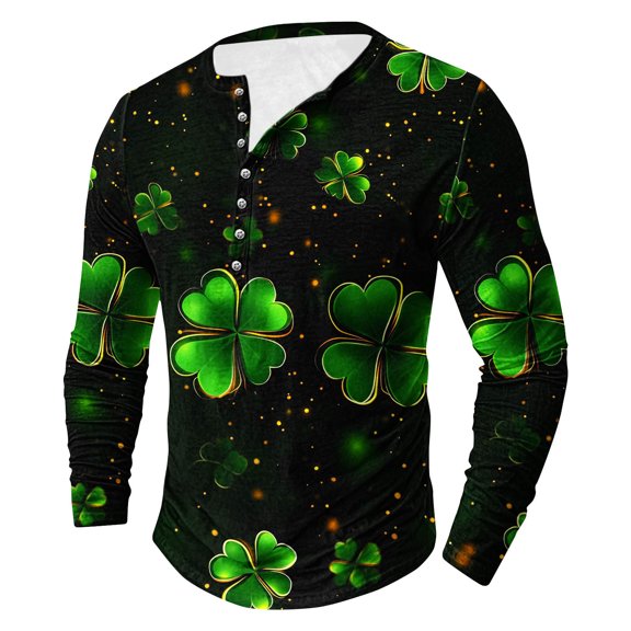 LEBONYARD Men's Crewneck Tee with Long Sleeves,Mens Hoodies Sweatshirts,Men's Printing Button Casual Long Sleeve Round-Neck Blouses Shirts Green XXXXXL