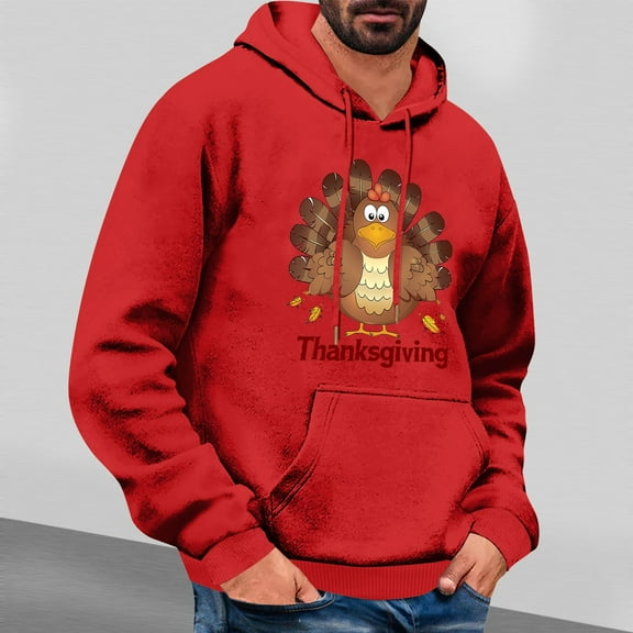 LEBONYARD Men's Crewneck Tee with Long Sleeves,Men's Printed Casual Hooded Long-sleeved Hoodie Red S