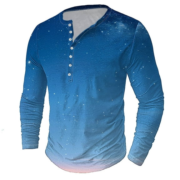 LEBONYARD Men's Crewneck Tee with Long Sleeves,Mens Sweatshirts,Men's Printing Button Casual Long Sleeve Round-Neck Blouses Shirts Blue M