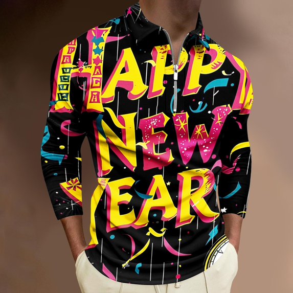 LEBONYARD Men's Essentials Long Sleeve Crew Tee,Mens Clothing Clearance under $10,Men's Printed Half Zipper Long Sleeved Lapel T-shirt Top Multicolor XL