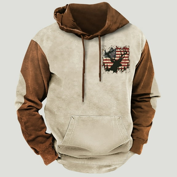 LEBONYARD Men's Essentials Long Sleeve Crew Tee,Mens Clothing under $5.00 Adult,Fashion Men's Casual Comfortable Long Sleeved Hooded Printed Sweatshirt Beige M