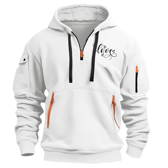 LEBONYARD Men's Essentials Long Sleeve Crew Tee,Mens Sweatshirts under $10,Fashionable Men's Printed Hooded Sweatshirt with Zipper and Multiple Pockets Pullover Sweatshirt White S