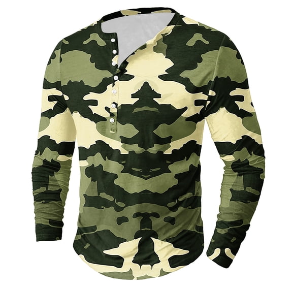 LEBONYARD Men's Essentials Long Sleeve Crew Tee,Mens Sweatshirts under $10,Men's Camouflage Printing Button Casual Long Sleeve Round-Neck Blouses Shirts Camouflage S