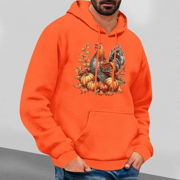 LEBONYARD Men's Essentials Long Sleeve Crew Tee,Mens Sweatshirts under $10,Men's Thanksgiving Printed Casual Hooded Long Sleeve Sweatshirt Orange S