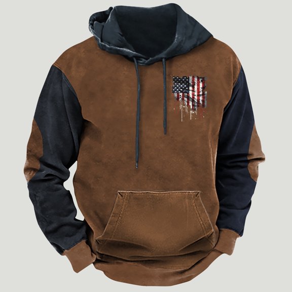 LEBONYARD Men's Heavy Cotton Long Sleeve T-Shirt,Henley Sweatshirts for Men,Fashion Men's Casual Comfortable Long Sleeved Hooded Printed Sweatshirt Brown XL