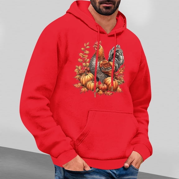 LEBONYARD Men's Long Sleeve Crew Tee,Mens Clothing,Men's Thanksgiving Printed Casual Hooded Long Sleeve Sweatshirt Red S