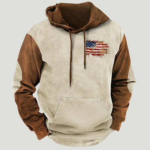 LEBONYARD Men's Long Sleeve Crew Tee,Mens Clothing,Fashion Men's Casual Comfortable Long Sleeved Hooded Printed Sweatshirt Beige M