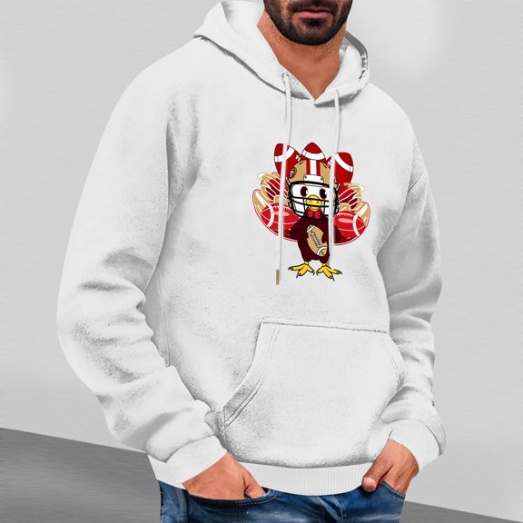 LEBONYARD Men's Long Sleeve Crew Tee,Mens Clothing,Men's Print Hooded Drawstring Long Sleeved Hooded Sweatshirt Jacket White XXL