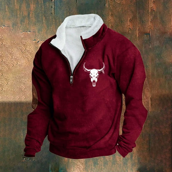 LEBONYARD Men's Long Sleeve Crew Tee,Sales Hoodies for Men,Fashion Men Winter Zipper Casual Tops Long Sleeve V-Neck Sweatshirt Wine XXXL