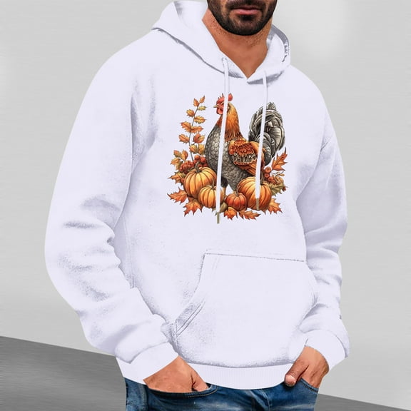 LEBONYARD Men's Long Sleeve Crew Tee,Sales Hoodies for Men,Men's Thanksgiving Printed Casual Hooded Long Sleeve Sweatshirt White L