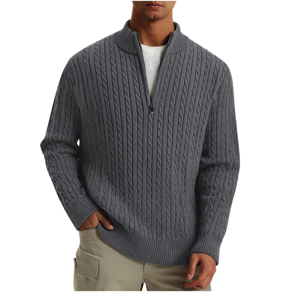LEBONYARD Men's Trendy Half Zipper Turtleneck Solid Colored Chic Small Dough Twists Thicken Long Sleeve Casual Loose Warm Fitting Fashion Sweater