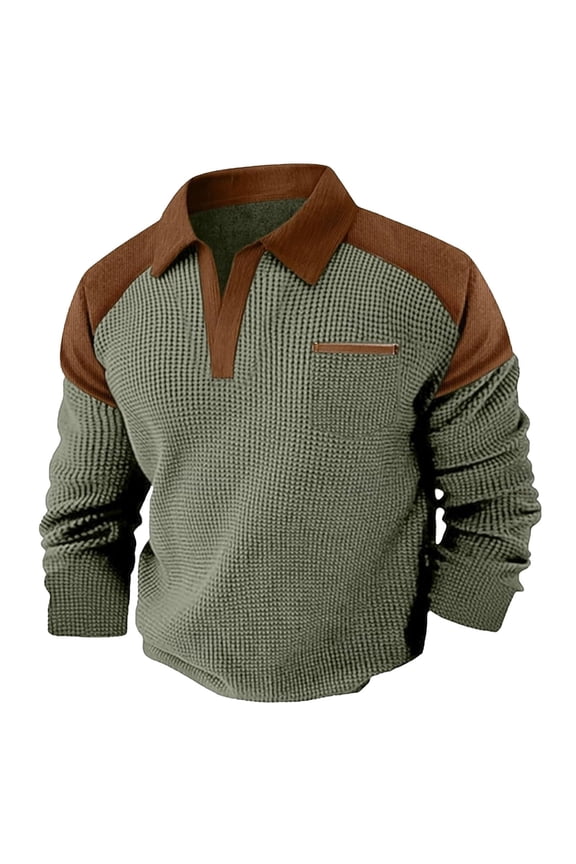 Men's Trendy Lapel Collar Splicing Solid Colored Chic Chest Pocket Long Sleeve Loose Comfortable Fitting Casual Regular Pullover Sweatshirt