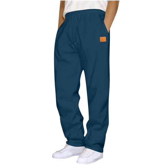 LEBONYARD Men's Trendy Plus Size Drawstring Elastic Waists Straight Leg Solid Colored Sweatpants Loose Fitting Leather Label Casual Sports Sweatpants