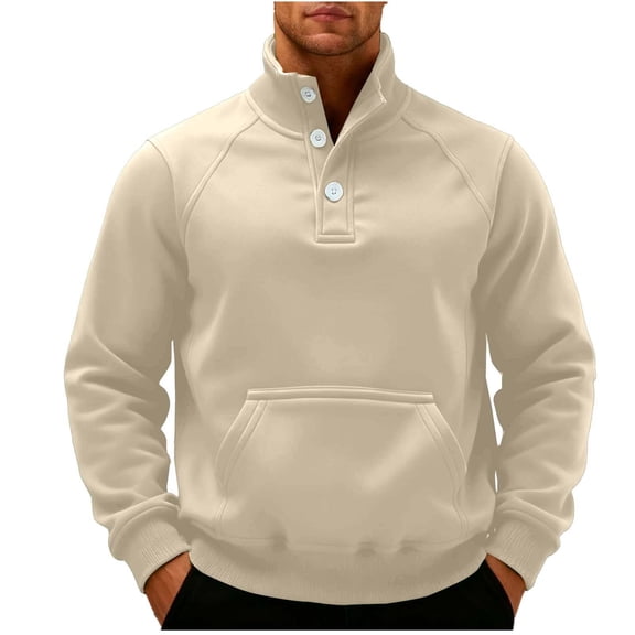 LEBONYARD Men's Trendy Turtleneck Hoodless Half Button Solid Colored Long Sleeve Adding Fleece Loose Warm Fitting Pockets Pullover Sweatshirts