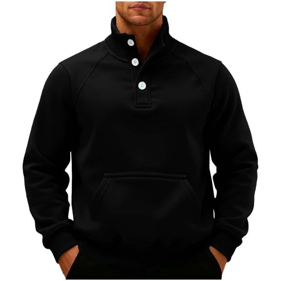 LEBONYARD Men's Trendy Turtleneck Hoodless Half Button Solid Colored Long Sleeve Adding Fleece Loose Warm Fitting Pockets Pullover Sweatshirts