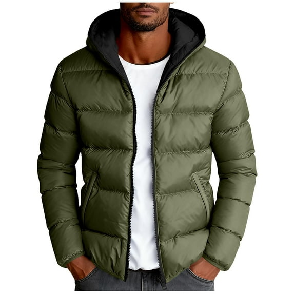 LEBONYARD Men's Trendy Zipper Hooded Lightweight Solid Colored Long Sleeve Sports Puffer Jacket Casual Loose Fitting Warm Pocket Outdoor Puffer Jacket