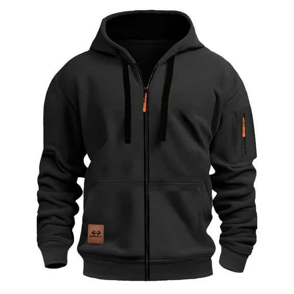 LEBONYARD Men's Zipper Drawstring Hoodie Thicken Solid Colored Chic Arm Pockets Long Sleeve Loose Fitting Warm Regular Sweatshirts