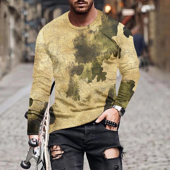 LEBONYARD Men's and Big Men’s Raglan Crewneck Tee,Henley Sweatshirts for Men,Men's Camouflage Print Crewneck Casual Long-sleeved Top Khaki XXXL
