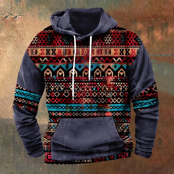 LEBONYARD Men's and Big Men’s Raglan Crewneck Tee,Men's Retro Printed Top Long Sleeved Hooded Top Hooded Sweatshirt Navy XL