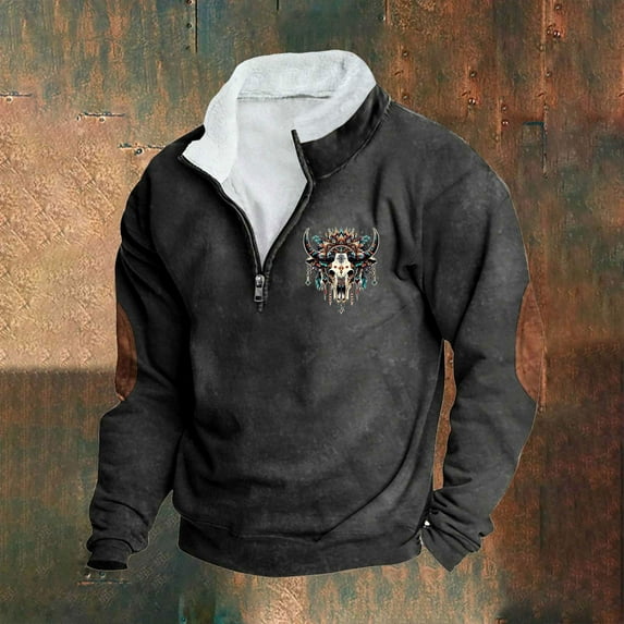 LEBONYARD Mens Clothing,Fashion Men Winter Zipper Casual Tops Long Sleeve V-Neck Sweatshirt Dark Gray S