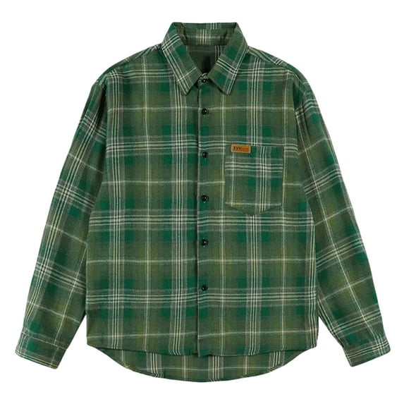 LEBONYARD Mens Coats and Jackets Clearance,Lined Jacket Men Big and Tall Plaid Outerwear,Men's Casual Personality Checkered Printing Button Lapel Fashion Long Sleeve Shirt. Green M