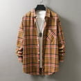 thumbnail image 1 of LEBONYARD Mens Coats Outerwear Winter Men's Big,Mens Clearance Clothing under $5,Men's Casual Personality Checkered Printing Button Lapel Fashion Long Sleeve Cardigan Shirt. Orange XL, 1 of 3