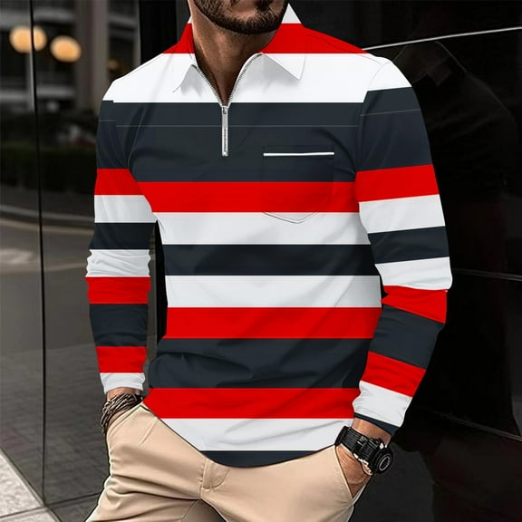 LEBONYARD Mens Henley Long Sleeve T-Shirt Cotton,Henley Sweatshirts for Men Long Sleeve,Men's Casual Striped Printed Zipper T-shirt Shirt Long Sleeved Lapel Top/shirt Multicolor XXXL