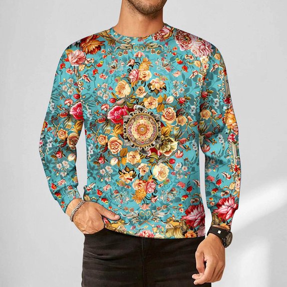 LEBONYARD Mens Henley Long Sleeve T-Shirt Cotton,Henley Sweatshirts for Men Long Sleeve,Men's Long Sleeved Printed Loose Hoodie Printed Top Multicolor XXXL