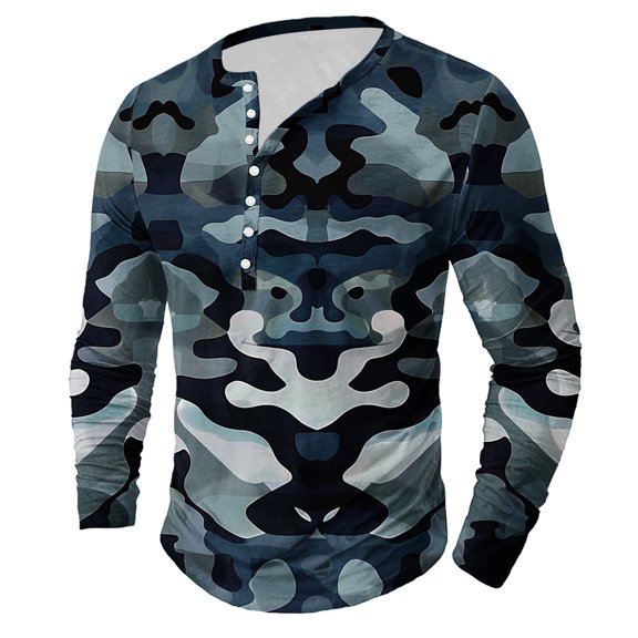 LEBONYARD Mens Henley Long Sleeve T-Shirt Cotton,Men's & Big Men's Lightweight Pullover Shirt Hoodie,Men's Camouflage Printing Button Casual Long Sleeve Round-Neck Blouses Shirts Camouflage XXXXXL