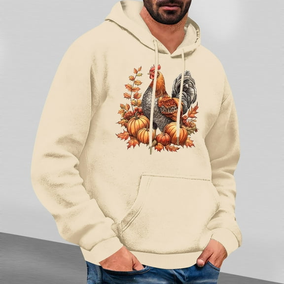 LEBONYARD Mens Hoodies Pullover Graphic,Men's Thanksgiving Printed Casual Hooded Long Sleeve Sweatshirt Beige S