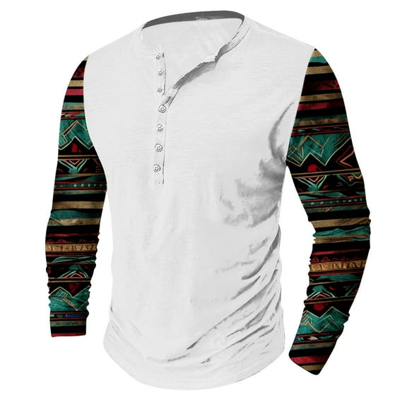 LEBONYARD Mens Hoodies Pullover,Men's Fashion Casual Ethnic Style Printed Long Sleeve Crewneck Top/shirt White XXL