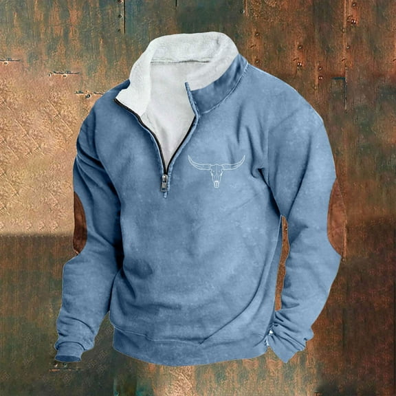 LEBONYARD Mens Hoodies Sweatshirts,Fashion Men Winter Zipper Casual Tops Long Sleeve V-Neck Sweatshirt Sky Blue M