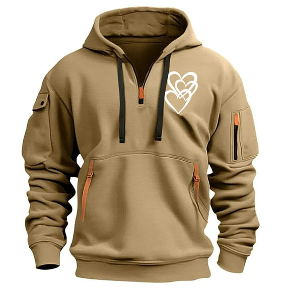 LEBONYARD Mens Hoodies Sweatshirts,Fashionable Men's Printed Hooded Sweatshirt with Zipper and Multiple Pockets Pullover Sweatshirt Khaki S