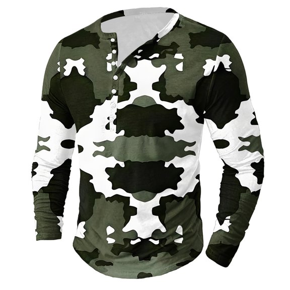 LEBONYARD Mens Hoodies Sweatshirts,Men's Camouflage Printing Button Casual Long Sleeve Round-Neck Blouses Shirts Camouflage XXXXL