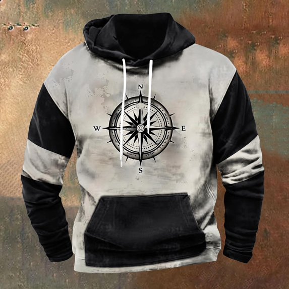 LEBONYARD Mens Shirts Clearance,Mens Hoodies Pullover,Men's Retro Printed Top Long Sleeved Hooded Top Hooded Sweatshirt Black M