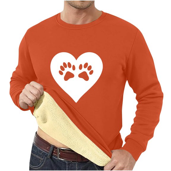 LEBONYARD Mens Shirts,Mens Sweatshirts under $10,Men's Fashion Casual Warm Thick Love Printed Leisure Color Easy Long Sleeve Round-Neck Loose Blouses Shirts Orange M