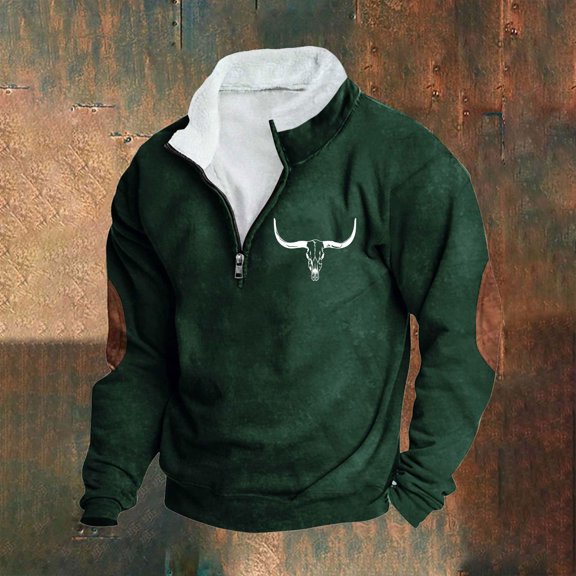 LEBONYARD Mens Shirts,Mens Hoodies Pullover,Fashion Men Winter Zipper Casual Tops Long Sleeve V-Neck Sweatshirt Green XXL