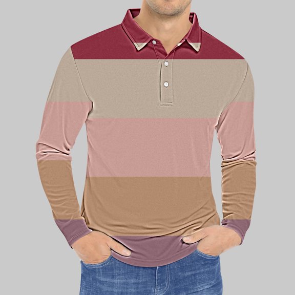 LEBONYARD Mens Shirts Long Sleeve,Mens Hoodies Sweatshirts,Men's Printed Long Sleeved Turndown Collar Blouse Top Long Sleeve Turndown Collar Blouse Blouses Shirts Pink L