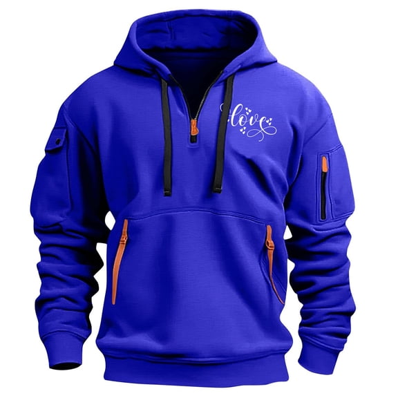 LEBONYARD Mens Sweatshirts under $5.00,Fashionable Men's Printed Hooded Sweatshirt with Zipper and Multiple Pockets Pullover Sweatshirt Blue XL