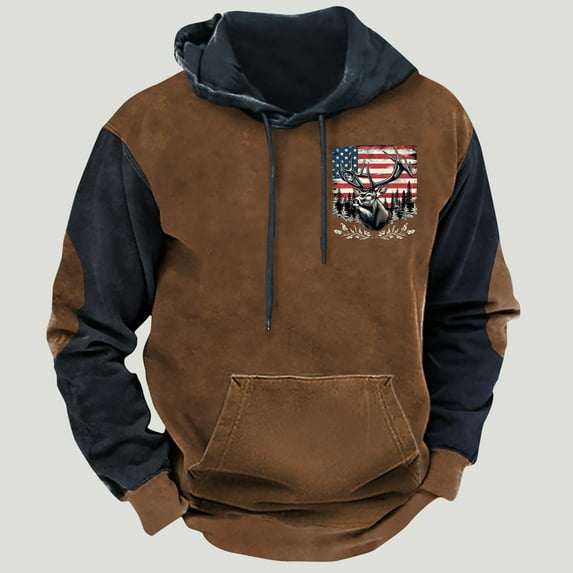 LEBONYARD Mens Sweatshirts under $10,Fashion Men's Casual Comfortable Long Sleeved Hooded Printed Sweatshirt Brown L