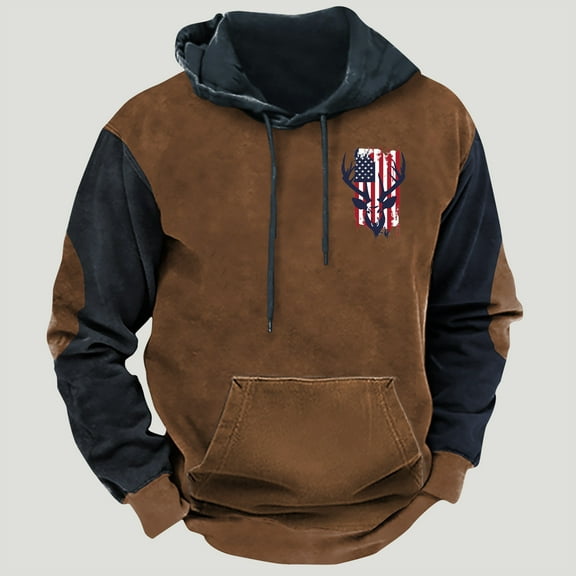 LEBONYARD Mens Tops Big and Tall,Henley Sweatshirts for Men Long Sleeve,Fashion Men's Casual Comfortable Long Sleeved Hooded Printed Sweatshirt Brown M