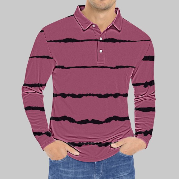 LEBONYARD Mens Tops Big and Tall,Henley Sweatshirts for Men Long Sleeve,Men's Printed Long Sleeved Turndown Collar Blouse Top Long Sleeve Turndown Collar Blouse Blouses Shirts Pink L