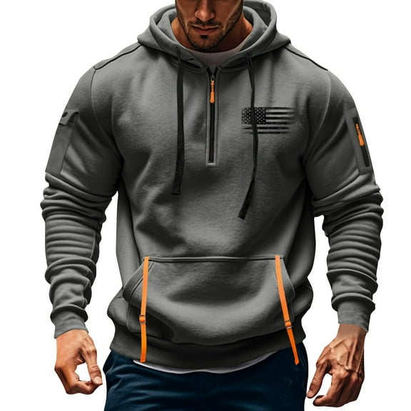 LEBONYARD Mens Tops Big and Tall,Mens Hoodies Pullover,Men's Spring and Fall Printed Hooded Sweatshirt Zipper Multi-Pocket Pullover Sweatshirt Dark Gray S