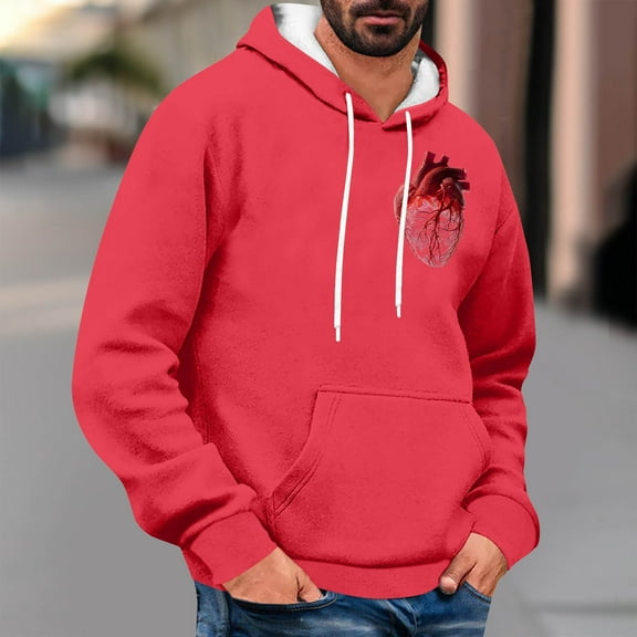 LEBONYARD Mens Tops Big and Tall,Men's Printed Fashionable Casual Pocket Long Sleeved Hooded Sweatshirt Red XXXL