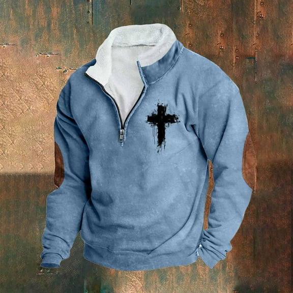 LEBONYARD Mens Tops,Mens Clothing Sale,Fashion Men Winter Zipper Casual Tops Long Sleeve V-Neck Sweatshirt Sky Blue S