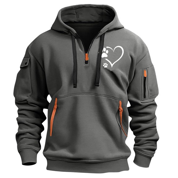 LEBONYARD Mens Tops Long Sleeve under $5,Mens Hoodies Pullover,Fashionable Men's Printed Hooded Sweatshirt with Zipper and Multiple Pockets Pullover Sweatshirt Dark Gray XXXL