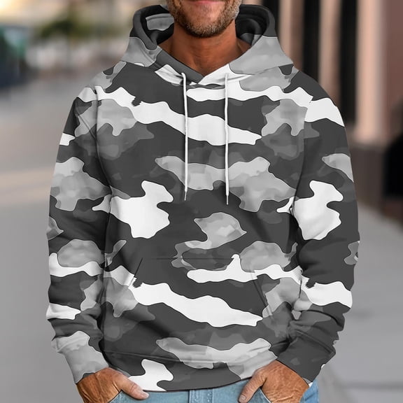 LEBONYARD Mens Tops Long Sleeve,Men's & Big Men's Lightweight Pullover Shirt Hoodie,Men's Hooded Drop Shoulder Sleeve Camouflage Print Loose Hooded Long Sleeve Top Multicolor XXXL
