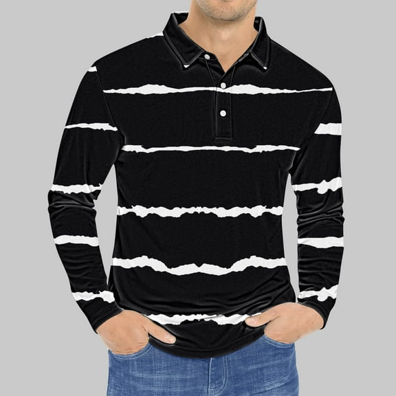 LEBONYARD Mens Tops Long Sleeve Clearance,Men's & Big Men's Lightweight Pullover Shirt Hoodie,Men's Printed Long Sleeved Turndown Collar Top Turndown Collar Blouse Shirts Black L