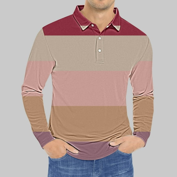 LEBONYARD Mens Tops Long Sleeve,Mens Clothing Deals,Men's Printed Long Sleeved Turndown Collar Blouse Top Long Sleeve Turndown Collar Blouse Blouses Shirts Pink XXXXL