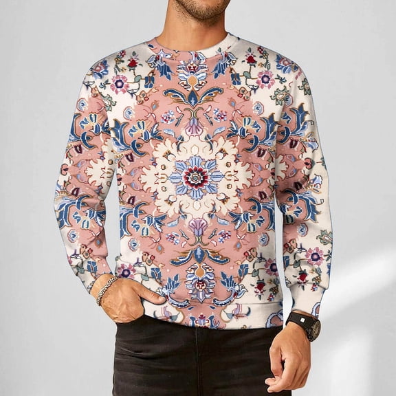 LEBONYARD Mens Tops Long Sleeve,Sales Hoodies for Men,Men's Long Sleeved Printed Loose Hoodie Printed Top Multicolor L